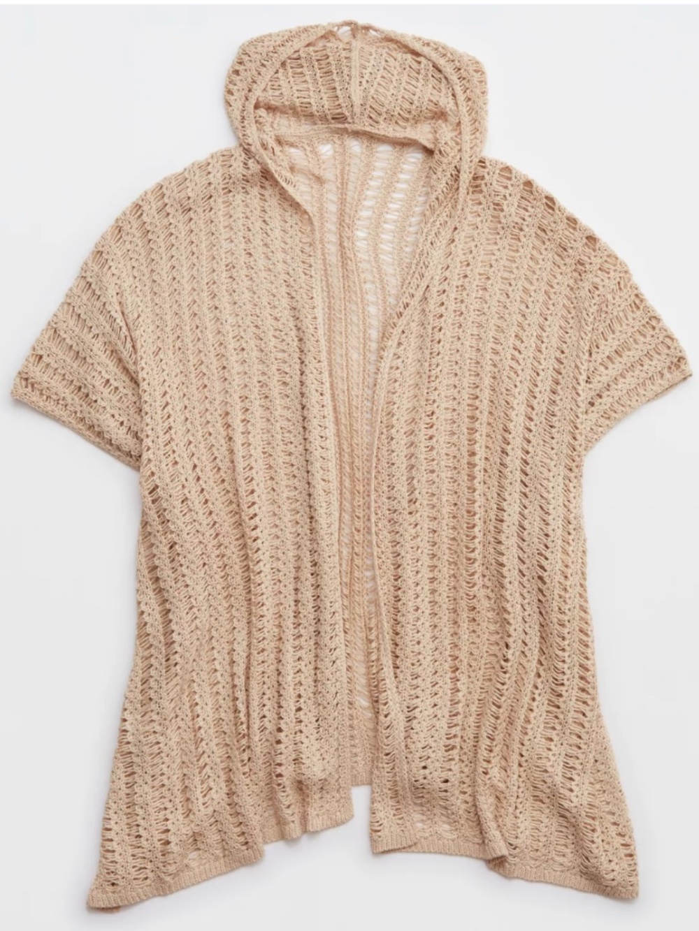 Aerie -Hooded Open Front Tan Sweater Cardigan Beach Cover-up Cape - One Size